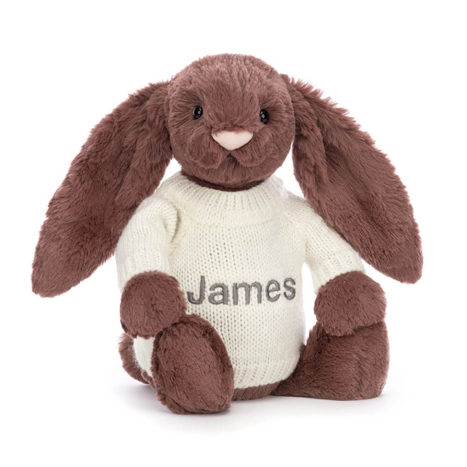 Bashful Fudge Bunny with Personalised Cream Jumper
