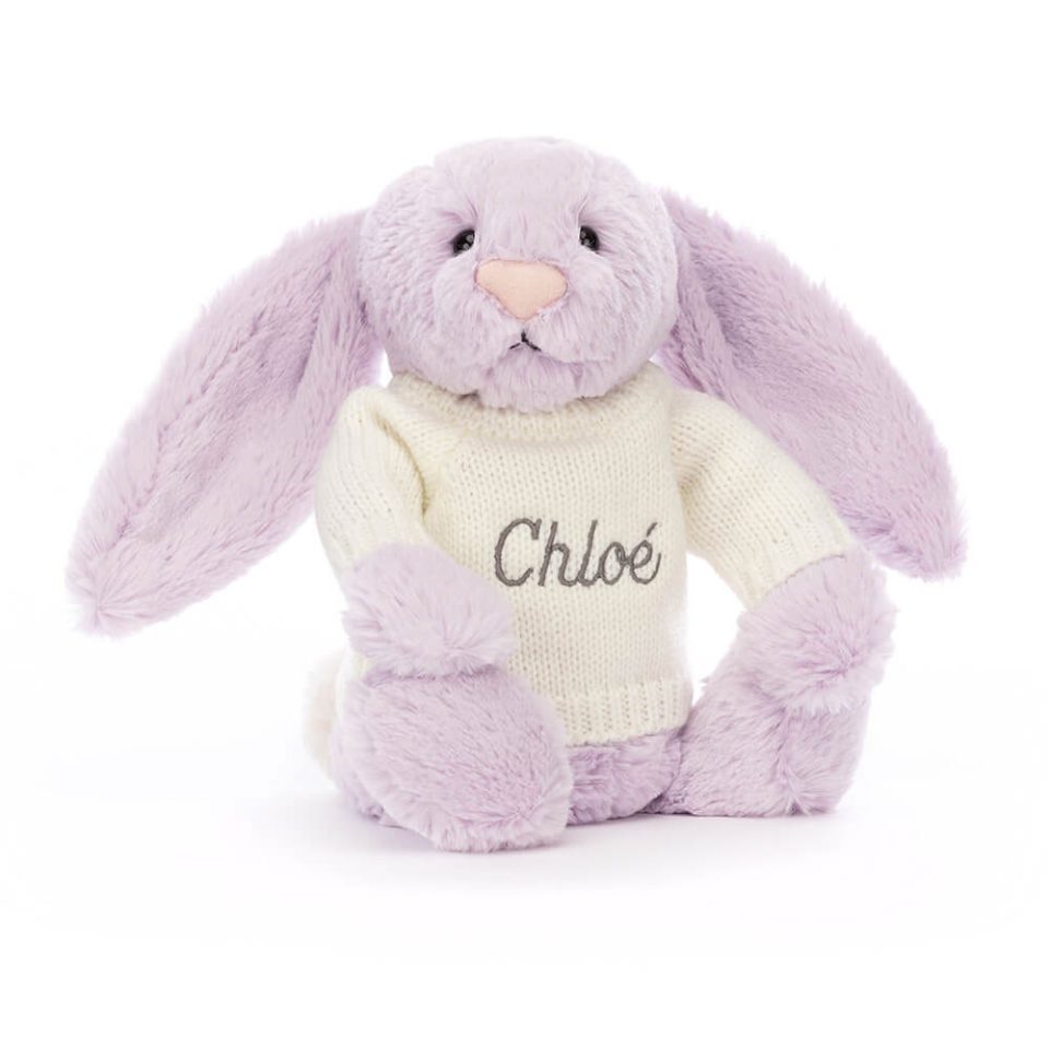 Bashful Lilac Bunny with Personalised Cream Jumper